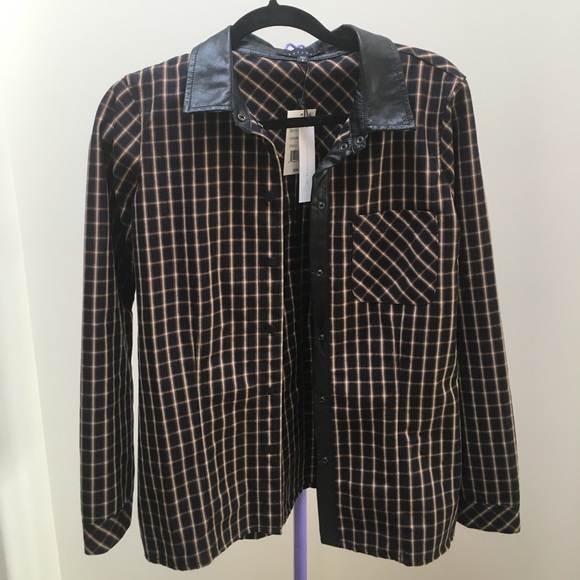 Sanctuary Tops - Sanctuary Plaid and Faux Leather Shirt